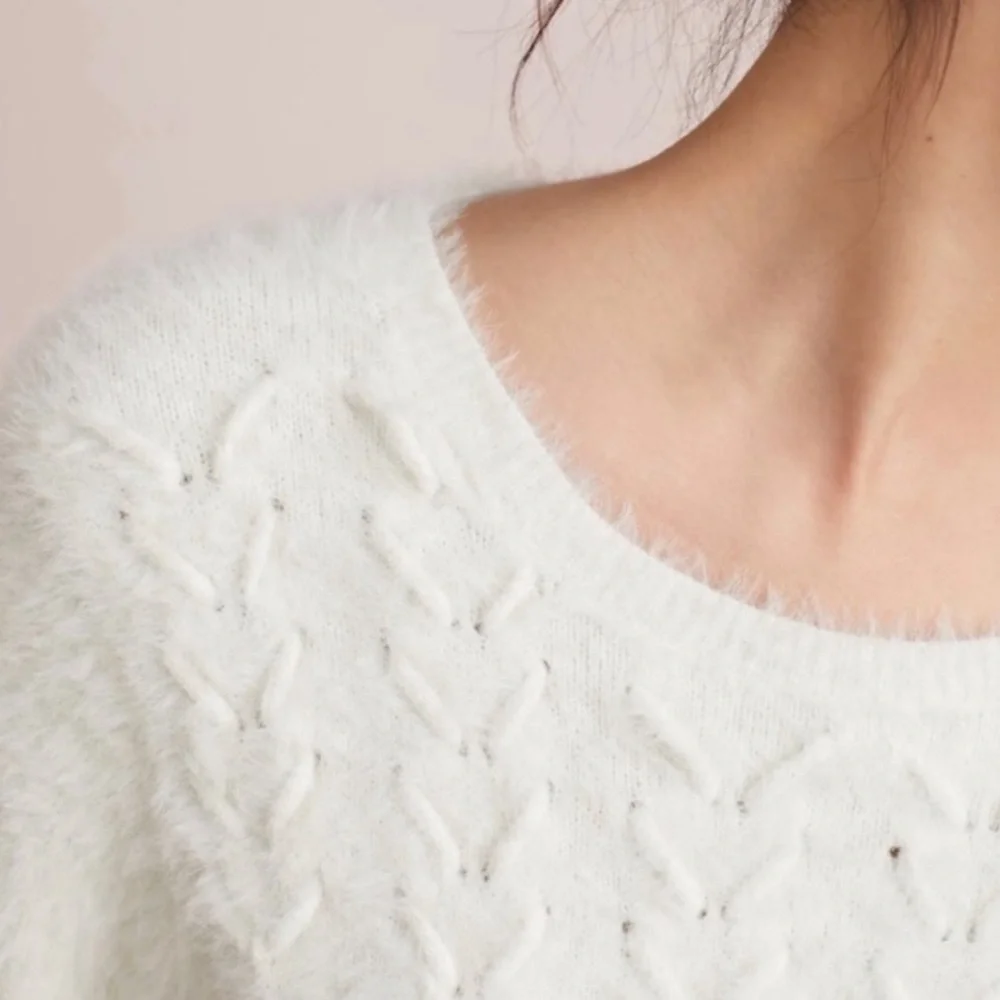 Anthropologie NWT Rosie Niera Aubade Pullover Fuzzy IVORY Sweater.Size Small - Picture 4 of 16